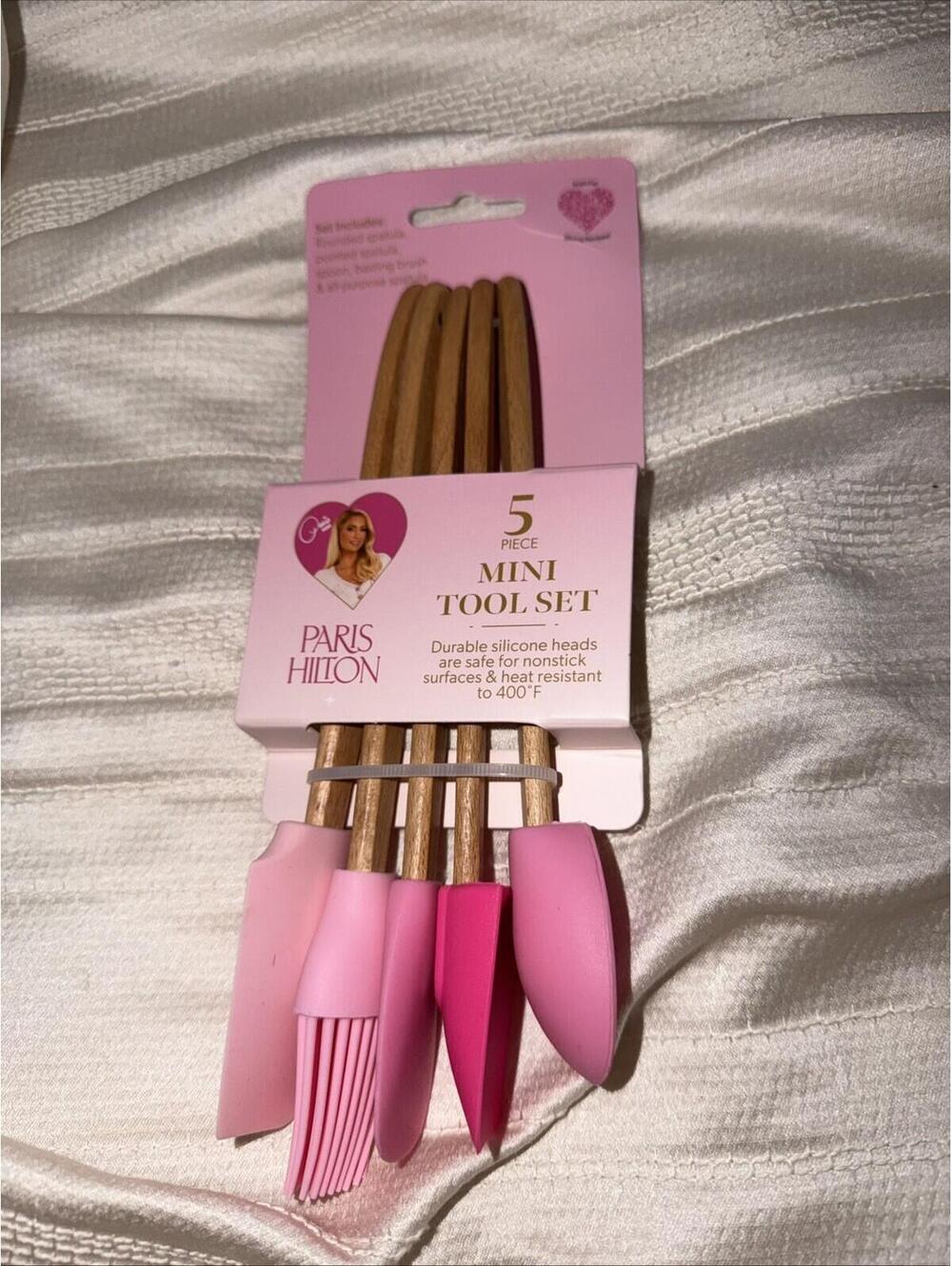 Paris Hilton ❤️5 Piece Mini Silicone Spatulas set Pink New